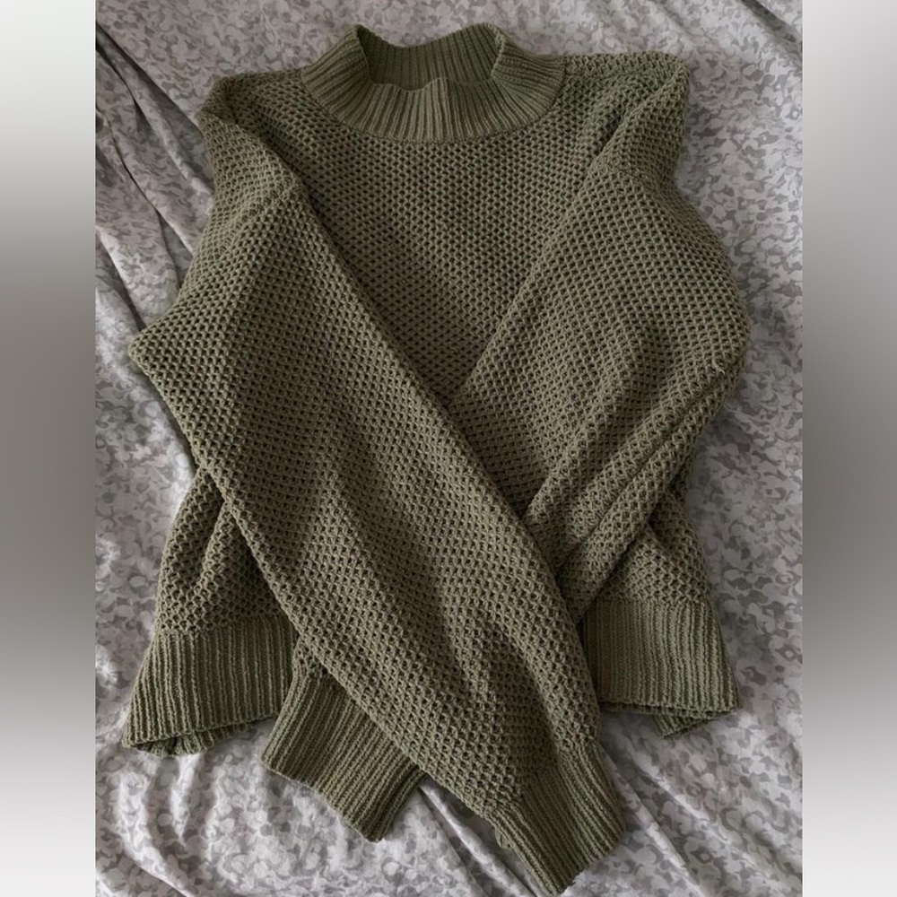 Olive Green Women's Hollister waffle Knitted Sweater